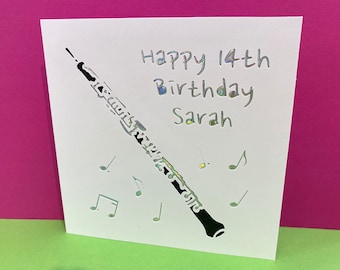 Personalised Oboe Birthday Card -  Oboist - Wind Band, Concert Band, Orchestra - Music, Paper cut, Musician, Thank you, Teacher