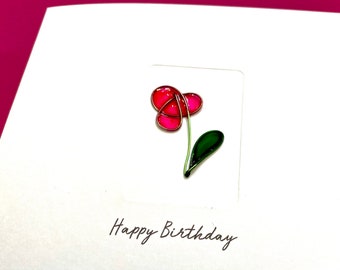 Birthday Card - Mother's Day Card - Wire Rose - Wire Flower - Mothering Sunday Card - for Mum, Mom, Grandmother - for her - Wife - Friend