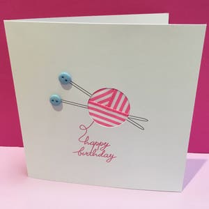 Carte d'anniversaire à tricoter - carte d'anniversaire pour une tricoteuse - carte de voeux faite main - boutons - maman, maman, épouse, soeur, grand-mère, fille