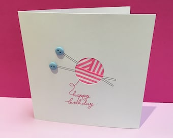 Birthday Knitting Card - Birthday Card for a Knitter - Handmade Greeting Card - Buttons - Mum, Mom, Wife, Sister, Grandmother, Daughter