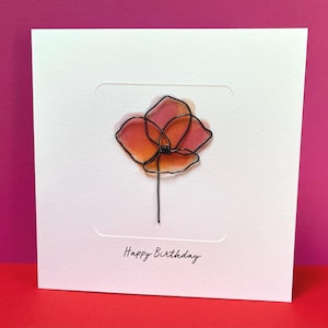 Poppy Birthday Card - Mother's Day Card - Wire Poppy - Wire Flower Poppies - Mothering Sunday - for Mum, Mom, for her - Wife - Personalised