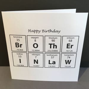 義理の兄弟への誕生日カード - 化学科学者へのカード - 紙で手作りしたグリーティングカード - 科学オタク - 周期表 - 化学