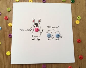 Funny Valentine Card -  Cheeky Card - Funny Card - Rude Card - Button - Paper Handmade Greeting Card - Birthday - Wife, Girlfriend, Husband