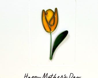 Mother's Day Card - Birthday Card - Wire Tulip - Wire Flower - Mothering Sunday Card - for Mum, Mom, Grandmother - for her - Wife - Friend