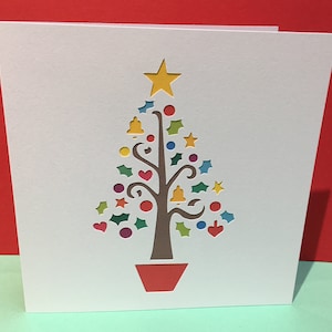 Carte de Noël - sapin de Noël - papier découpé - carte de vœux - joli design simple - carte de Noël - sapin de Noël - boules - papier découpé