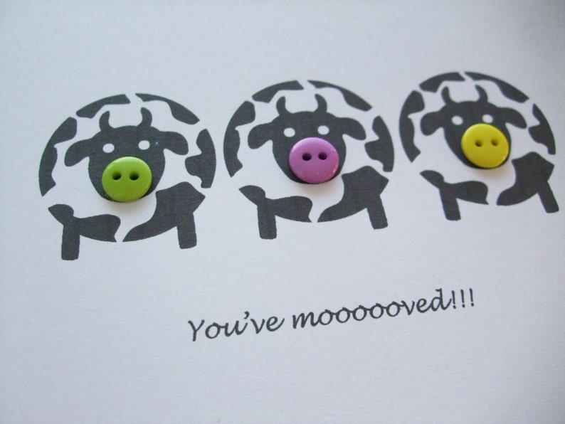 Etsy UK House Warming New Home Card Moving House Card Cow Card with Buttons Funny Card You/'ve mooooved!
