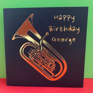 Carte d'anniversaire personnalisée tuba - fanfare, orchestre, musique, papier découpé, carte de fête des pères, musicien, carte de remerciement, professeur de musique