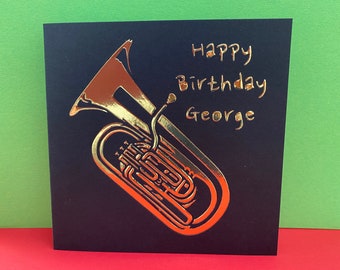 Personalised Tuba Birthday Card - Brass Band, Orchestra, Music, Paper cut, Father's Day Card, Musician, Thank you Card, Music Teacher