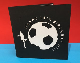 Football Birthday Card - Personalised - Soccer - Footballer - Paper Cut - Sport - for a Boy or Girl - Man - Child - Son - Husband, Woman