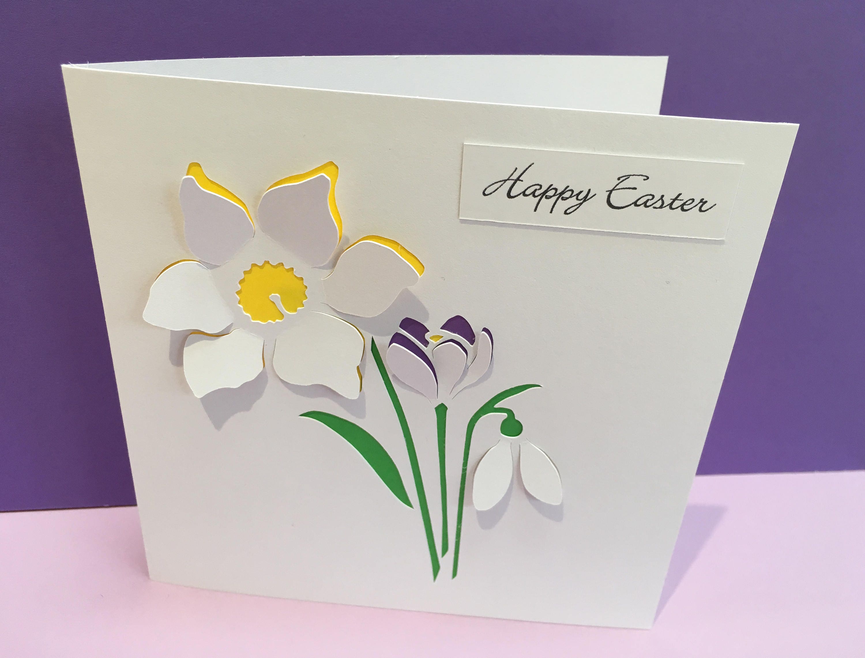 Mother&#39;s Day Card - Easter Card - Birthday Card - Thank you Card - Spring Flowers - Paper Cut - Crocus - Snow Drop - Daffodil -  for Mum UK