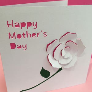 Mother's Day Card - Paper Cut Rose - Personalised Card - Paper Cut Flower Greeting Card - Mothering Sunday - Card for Mum - Mothers Day Card