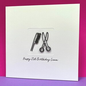 Carte d'anniversaire personnalisée pour un coiffeur ou un barbier - jolis ciseaux et peigne en fil métallique - coiffure, coupe de cheveux, coiffeur, merci