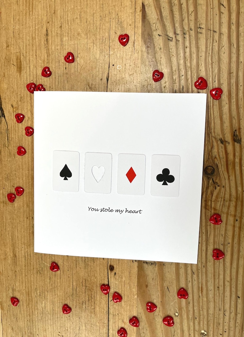Valentine's Day Card - You Stole My Heart - Paper Cut - Handmade Greeting Card - Poker - Anniversary Card - for Her, For Him, Husband, Wife image 6