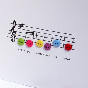 Happy Birthday Music Card Birthday Card with Button Notes Paper Handmade Greeting Card Etsy UK image 5