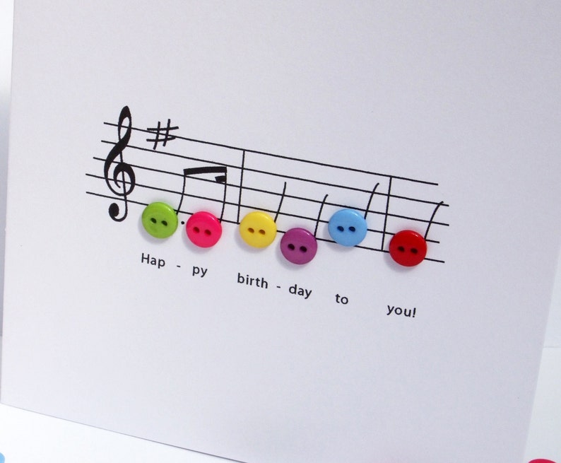 Happy Birthday Music Card Birthday Card with Button Notes Paper Handmade Greeting Card Etsy UK image 5