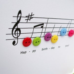 Happy Birthday Music Card Birthday Card with Button Notes Paper Handmade Greeting Card Etsy UK image 1