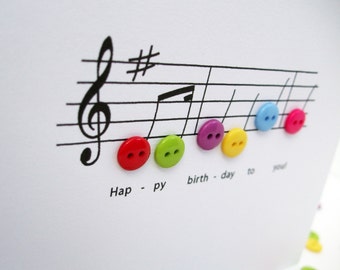 Happy Birthday Music Card - Birthday Card with Button Notes - Paper Handmade Greeting Card - Etsy UK