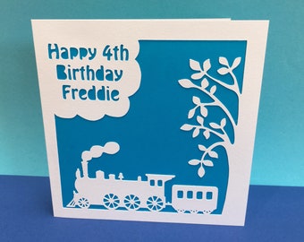 Personalised Steam Train Birthday Card for a Child -  paper cut, 1st, 2nd, 3rd, 4th, 5th, 6th, 7th, boy, Son, Grandson, Nephew, Papercut