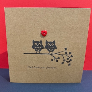 Carte de Saint-Valentin hibou - carte de Saint-Valentin - hiboux mignons - pour elle - pour lui - anniversaire - bouton, petite amie, anniversaire de mariage - carte Kraft