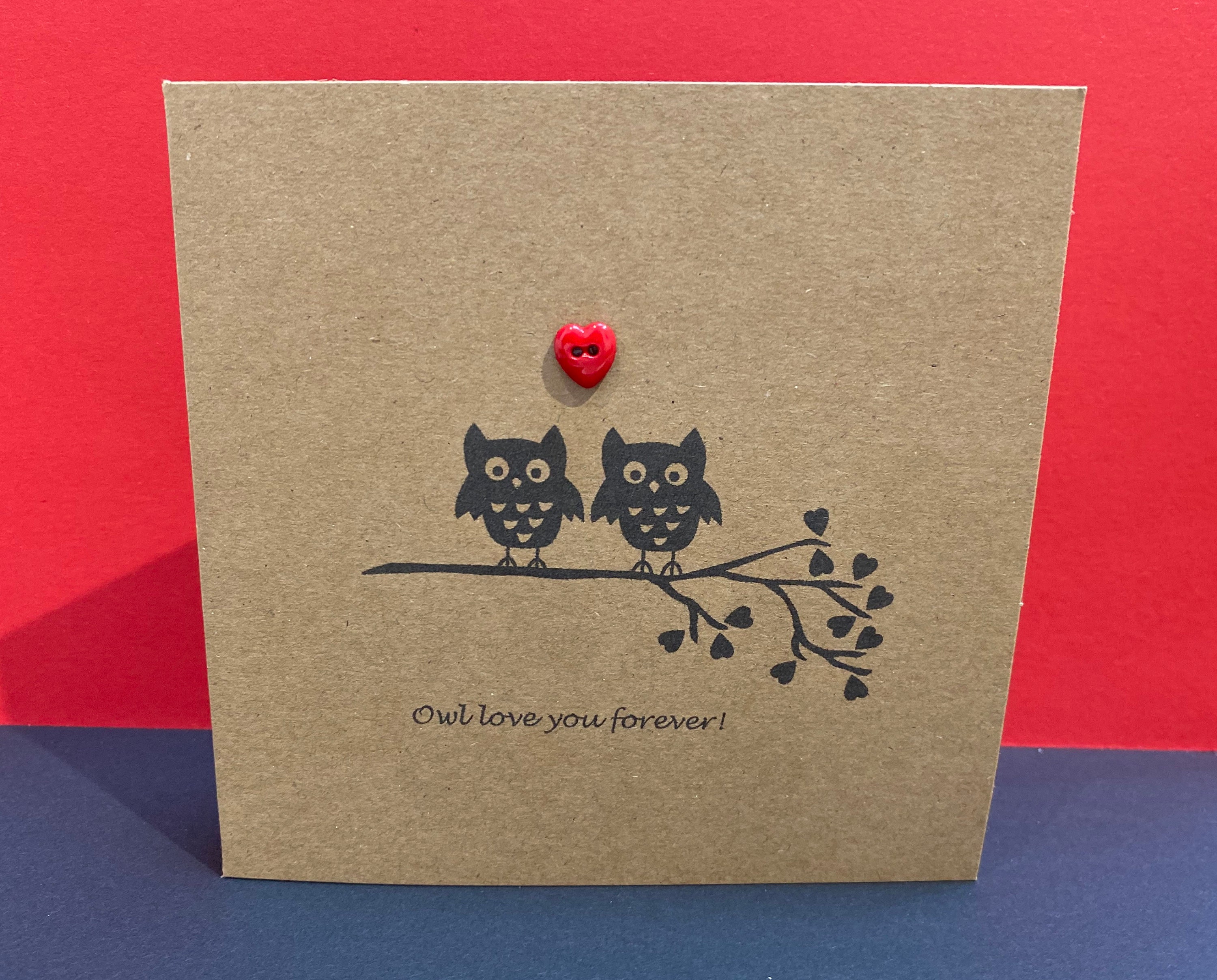 Owl Valentine Card- Valentine's Day Card - Cute owls- For her - For him- Anniversary - Button, G