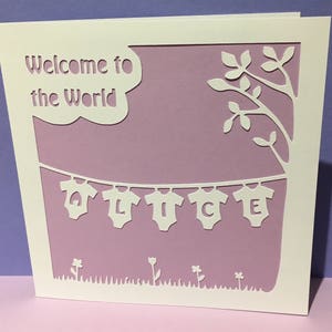 Personalisierte neue Baby Karte - Baby Mädchen - Baby Junge - Papierschnitt - Name des Babys - Neugeborenes Baby - Glückwünsche - Grußkarte - Papierschnitt