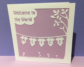 Personalised New Baby Card - Baby Girl - Baby Boy - Paper Cut - Baby's Name - Newborn Baby - Congratulations - Greeting Card - Papercut