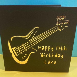 Personalised Bass Guitar Birthday Card -  Rock Band, Guitarist, Music, Paper cut, For him, for her, Musician, Son, Father's Day, Papercut