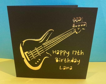 Personalised Bass Guitar Birthday Card -  Rock Band, Guitarist, Music, Paper cut, For him, for her, Musician, Son, Father's Day, Papercut