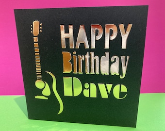 Personalised Guitar Birthday Card - Acoustic, Guitarist, Music, Paper cut, For him, for her, Musician, Son, boyfriend Father's Day, Papercut