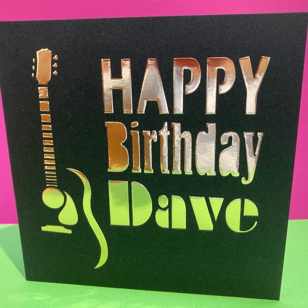 Personalised Guitar Birthday Card - Acoustic, Guitarist, Music, Paper cut, For him, for her, Musician, Son, boyfriend Father's Day, Papercut