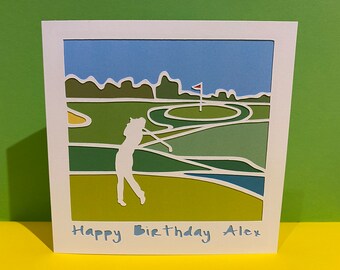 Golf Birthday Card - Birthday Card - Paper Cut Card - Personalised - Card for a golfer - Retirement Card - for him, Husband, Dad, Son