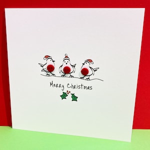 Christmas Card - Cute Robins with Buttons - Paper Handmade Greeting Card - Holiday Card - Christmas Card Set - Christmas Card Pack