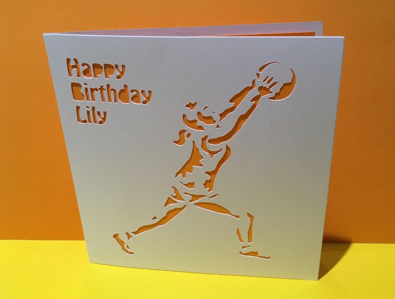 Netball Card Paper Cut Card Handmade Greeting Card Personalised Birthday Card for her Daughter Friend Sport image 1