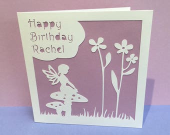 Personalised Fairy Birthday Card for a Child - Fairies,  paper cut, for a girl, niece, daughter, Granddaughter