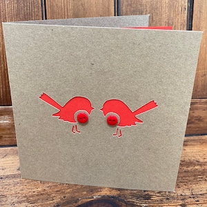 Carte de Noël - papier découpé Robin - boutons - voeux fait main - carte de vœux - carte Kraft - carte recyclée - carte de Noël Robin