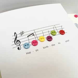 Happy Birthday Music Card Birthday Card with Button Notes Paper Handmade Greeting Card Etsy UK image 2