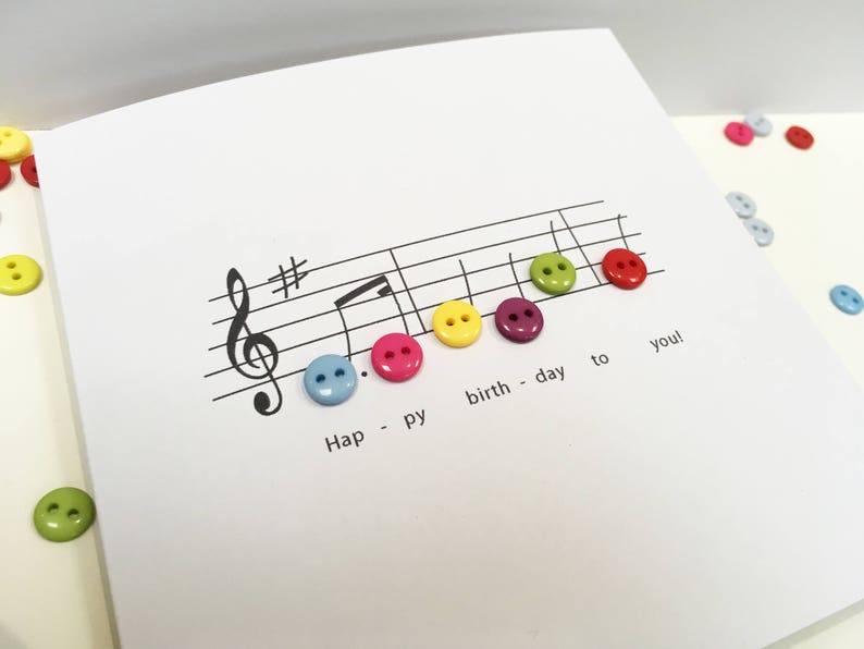 Happy Birthday Music Card Birthday Card with Button Notes Paper Handmade Greeting Card Etsy UK image 2
