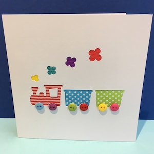 Zug Karte - Handgeschnittene Dampflokomotive mit Knopfrädern - Papier Handgemachte Grußkarte - Scherenschnitt Karte - Zug Geburtstagskarte - Personalisiert
