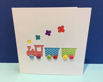 Train Card - Hand Cut Steam Train with Button Wheels -  Paper Handmade Greeting Card - Paper Cut Card - Train Birthday Card - Personalised