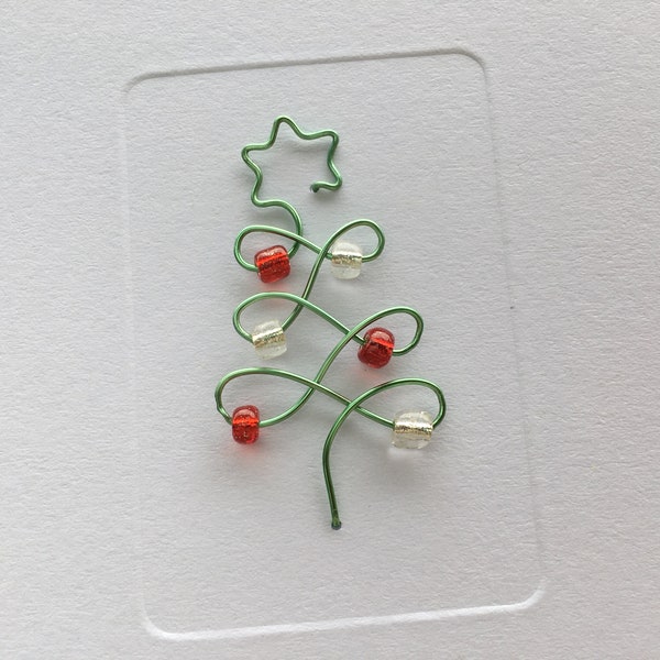 Christmas Tree Christmas Card Handmade - Wire Christmas Tree with Coloured Bead Baubles - Paper Greeting Card - Holiday Card - Luxury