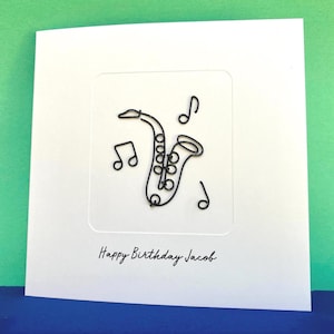 Carte d'anniversaire personnalisée pour saxophone métallique - Saxophone, orchestre de jazz, saxophoniste, orchestre d'harmonie pour la fête des pères, musique, musicien, professeur de remerciement