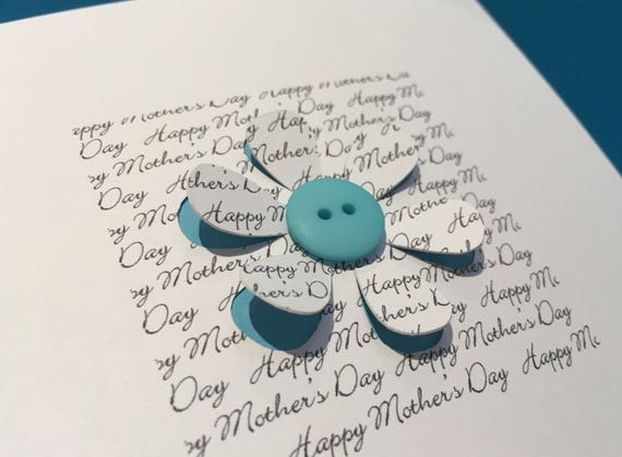 Mother's Day Card-button flower - Mothering Sunday Card - Paper Cut - Hand Cut - Handmade Greeting Card for Mum - Mom
