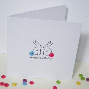 Hoppy Birthday Birthday Bunny Card with Button Tails Rabbit Card Handmade Greeting Card image 2