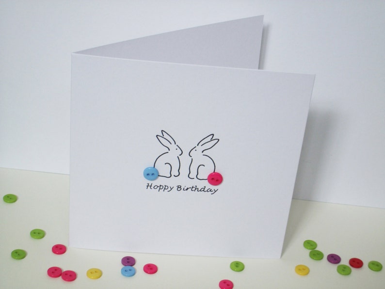 Hoppy Birthday Birthday Bunny Card with Button Tails Rabbit Card Handmade Greeting Card image 2