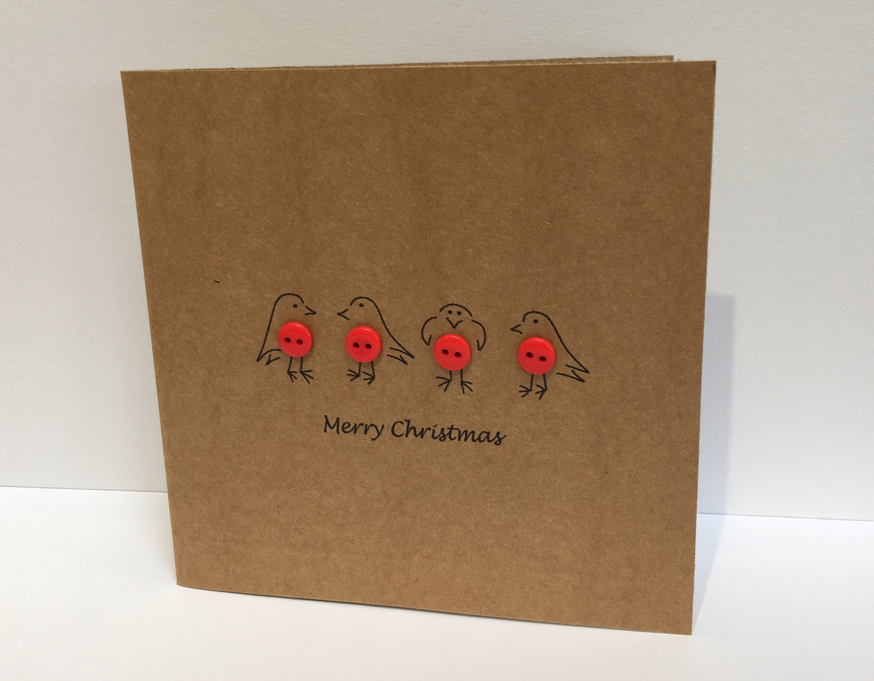 Christmas Card - Cute Robins With Buttons - Paper Handmade Greeting ...