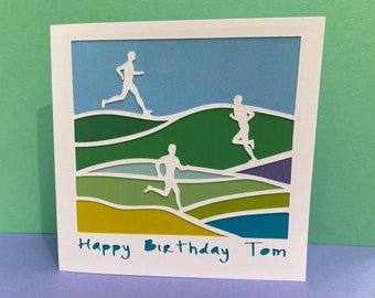 Running Birthday Card - Paper Cut Card - Personalised - Card for a Runner - Marathon - Cross Country - For him, for her, husband, Son, Wife