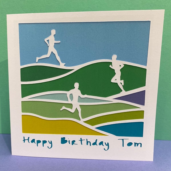 Running Birthday Card - Paper Cut Card - Personalised - Card for a Runner - Marathon - Cross Country - For him, for her, husband, Son, Wife