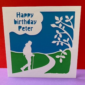 Randonnée, randonnée, marche - carte d'anniversaire - carte de fête des pères - carte personnalisée - papier découpé - pour papa, mari, petit ami, fils, grand-père