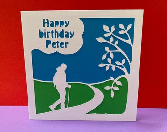 Rambling, Hiking, Walking - Birthday Card - Father's Day Card - Personalised Card - Paper Cut - For Dad, Husband, boyfriend, Son, Grandpa