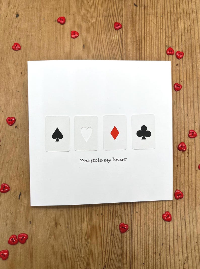 Valentine's Day Card - You Stole My Heart - Paper Cut - Handmade Greeting Card - Poker - Anniversary Card - for Her, For Him, Husband, Wife image 2